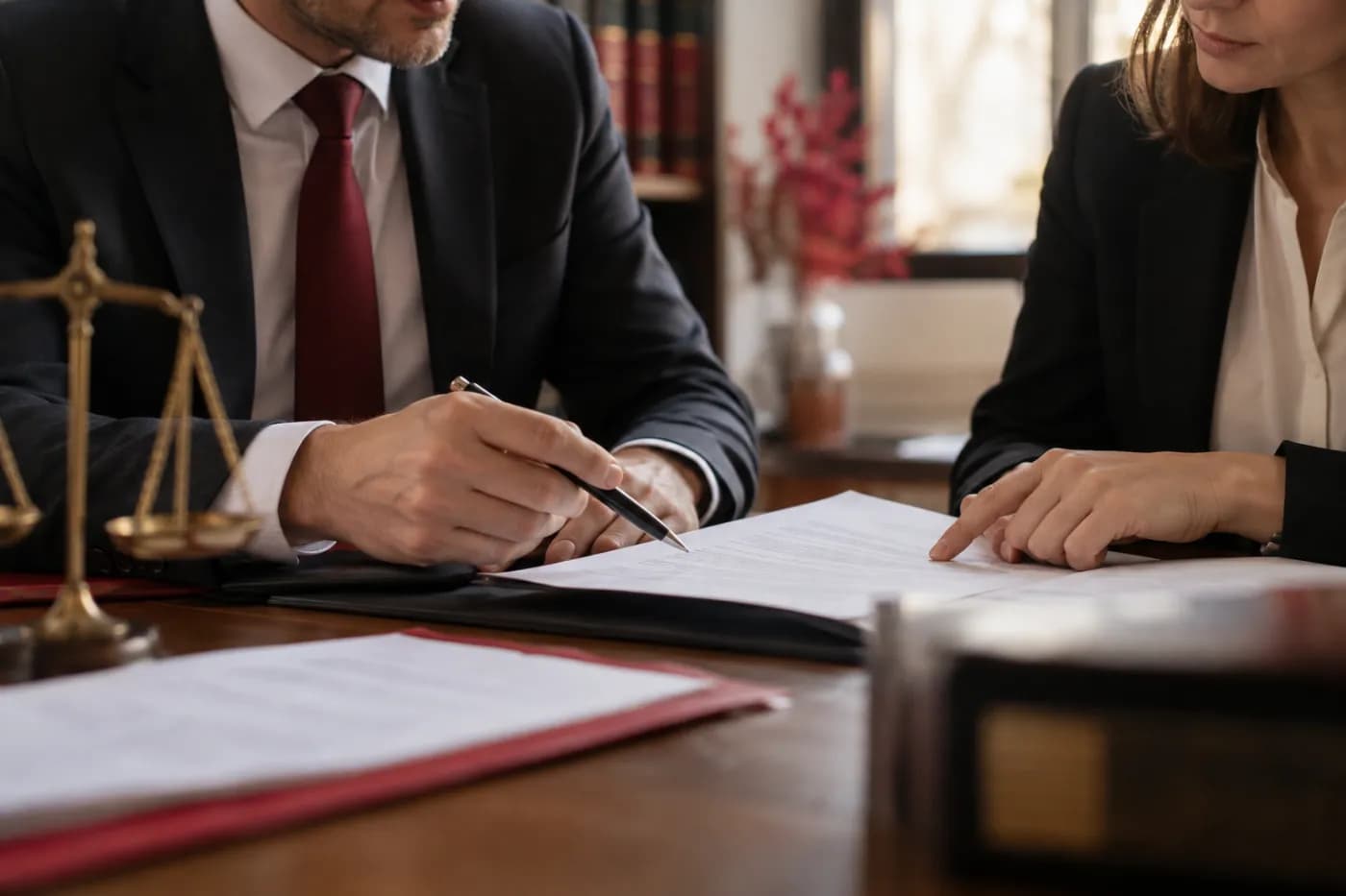 Bureau d'avocats, dossiers et échange à deux