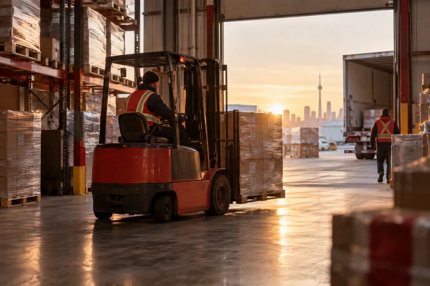 Entrepôt logistique canadien, lumière du matin